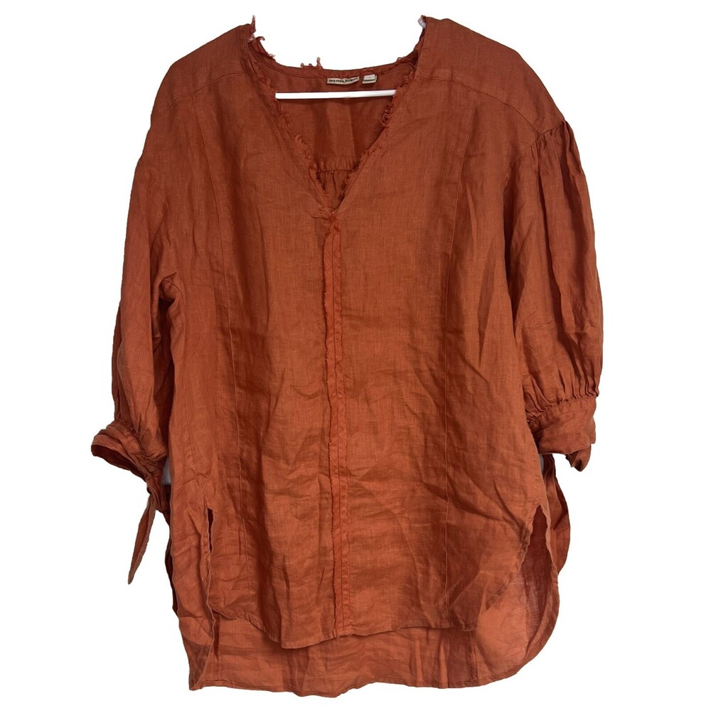 Anthropologie Holding Horses Womens Tunic Top Small Orange Linen Ginnie - Picture 2 of 6